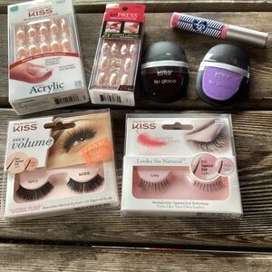 Bundle of Beauty Items - nails, lashes, lip gloss